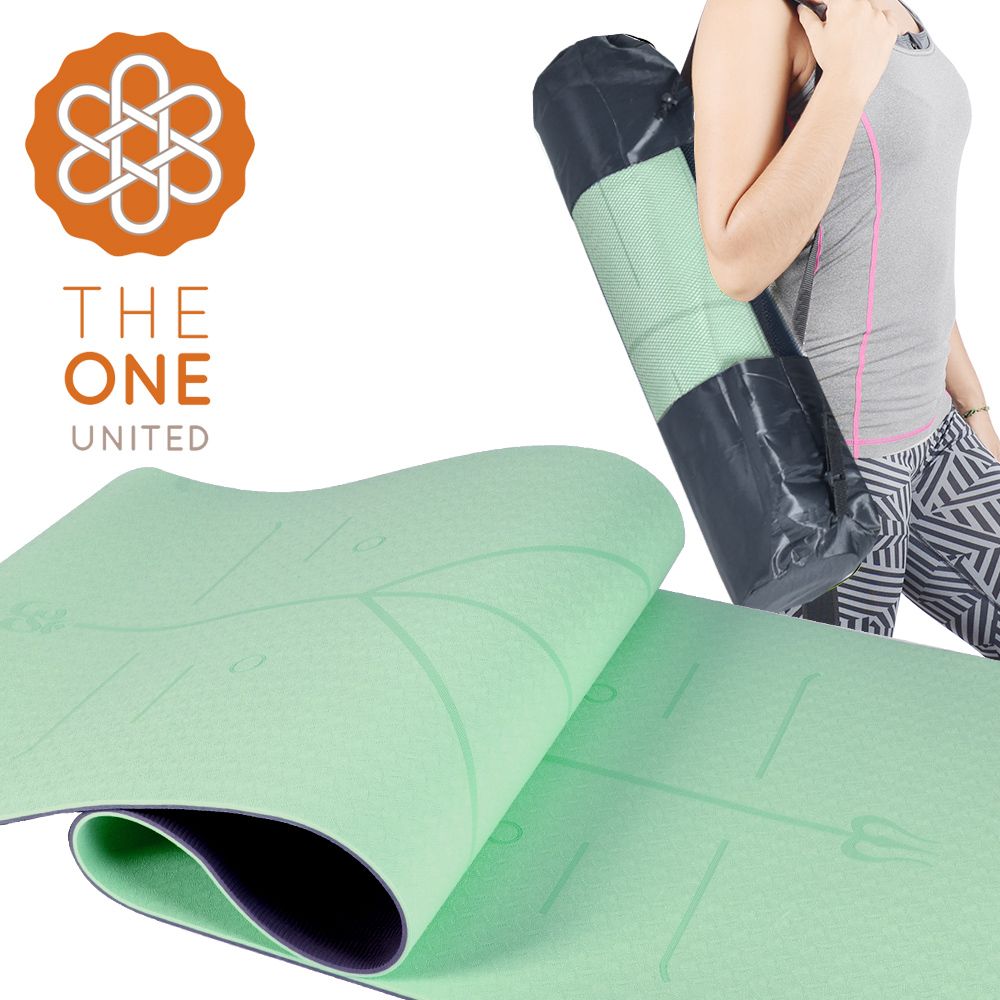 【The One】絕美限定 環保TPE正位線雙色瑜珈墊 8mm 贈背帶+透氣網袋/ 綠色