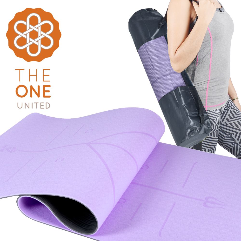 【The One】絕美限定 環保TPE正位線雙色瑜珈墊 8mm 贈背帶+透氣網袋/ 紫色