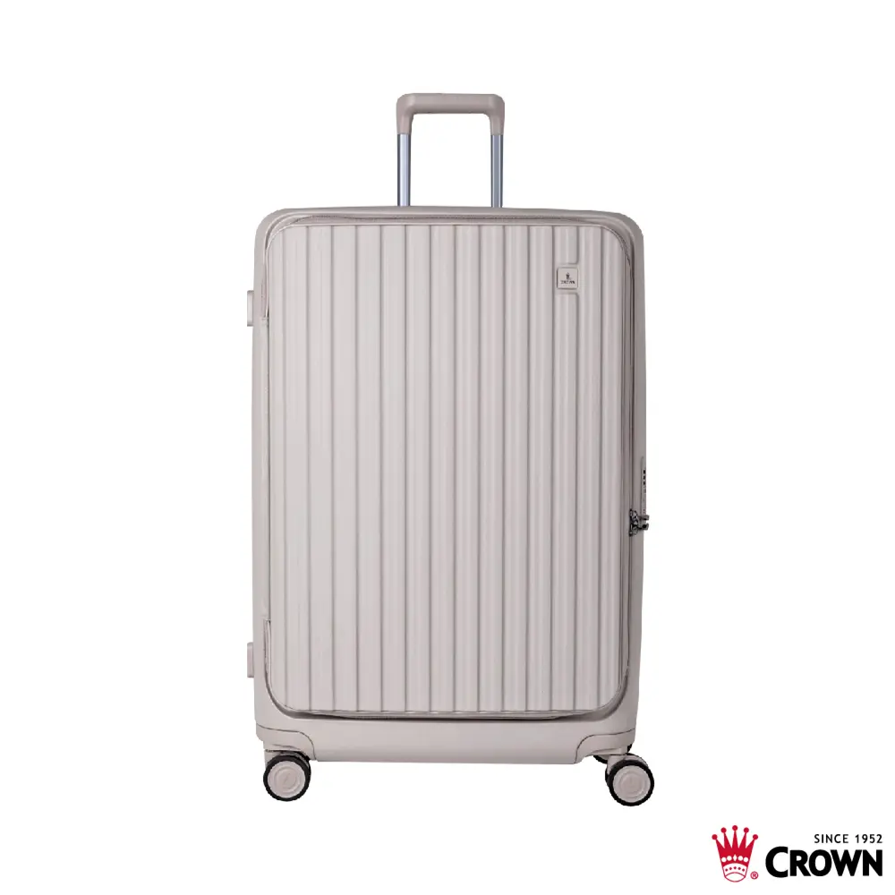 【CROWN】BOXY 29吋 前開式防盜拉鍊/ 鋁框拉桿箱/ 燕麥奶茶色