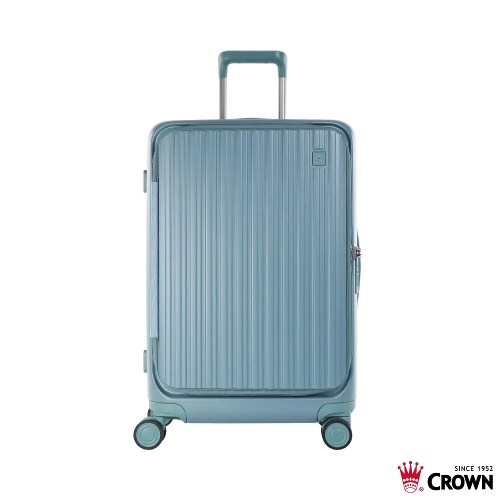 【CROWN】BOXY 29吋 前開式防盜拉鍊/ 鋁框拉桿箱/ 鼠草綠
