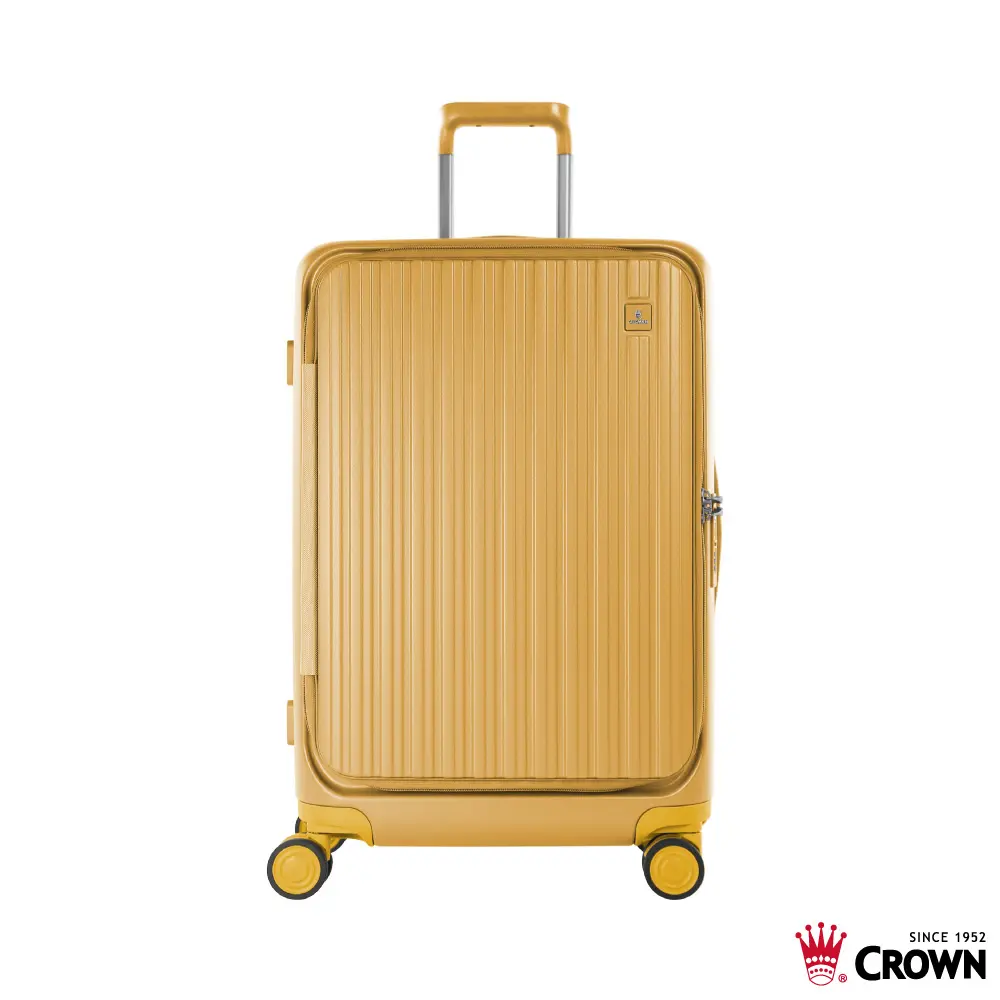 【CROWN】BOXY 29吋 前開式防盜拉鍊/ 鋁框拉桿箱/ 黃色