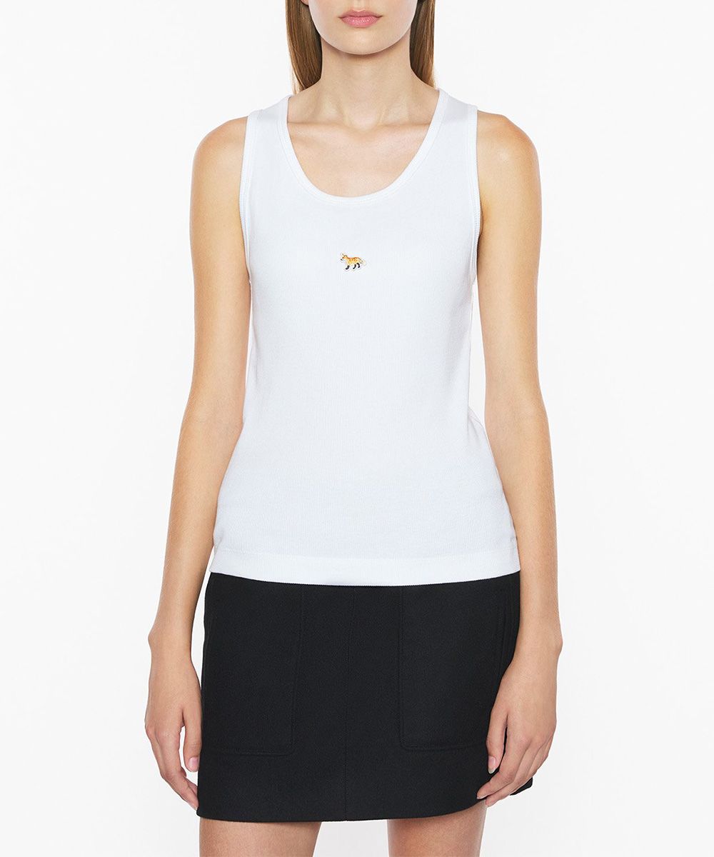 MAISON KITSUNÉ 亮白色小狐狸LOGO羅紋合身背心/女裝/ XL