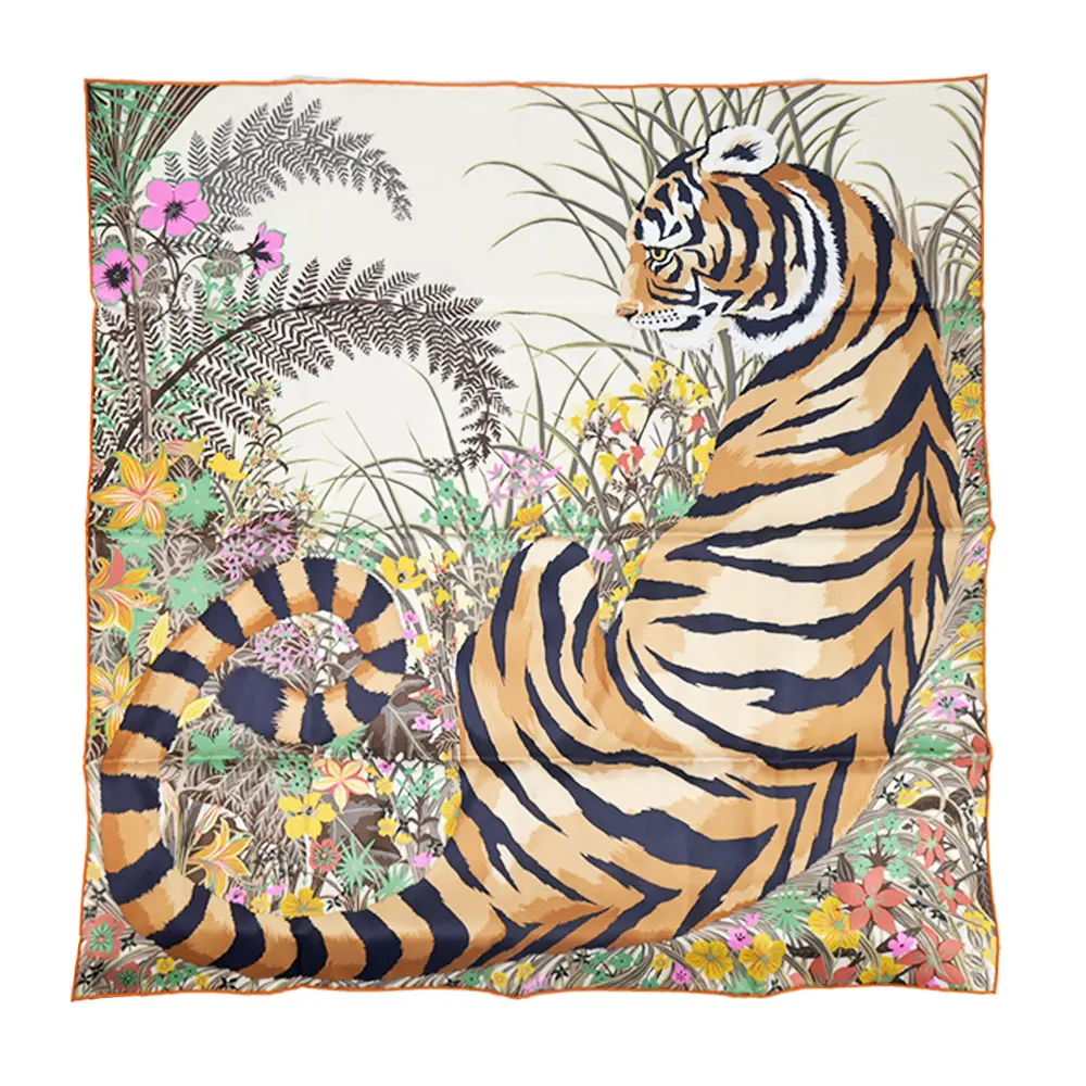 Hermes 愛馬仕 Tyger Tyger 方巾 70 (米色)/平行輸入