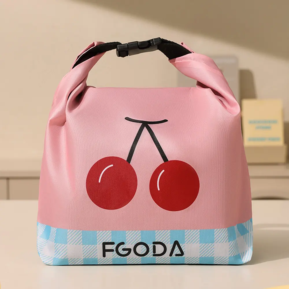 可水洗易清潔➤英國FGODA 印花風卡扣式手提便當袋