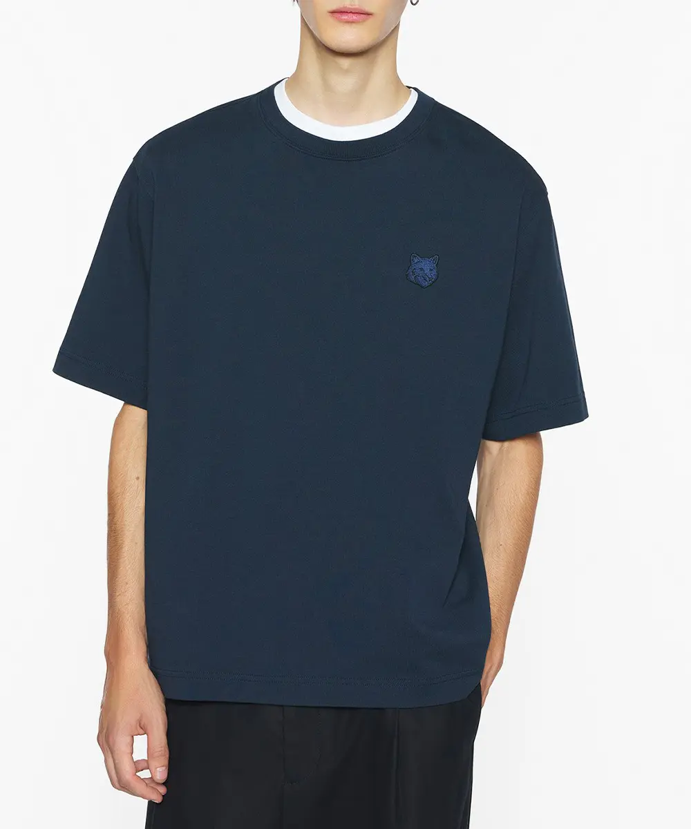 MAISON KITSUNÉ 經典海軍藍變化狐狸頭LOGO寬鬆短TEE_男/中性/ XL
