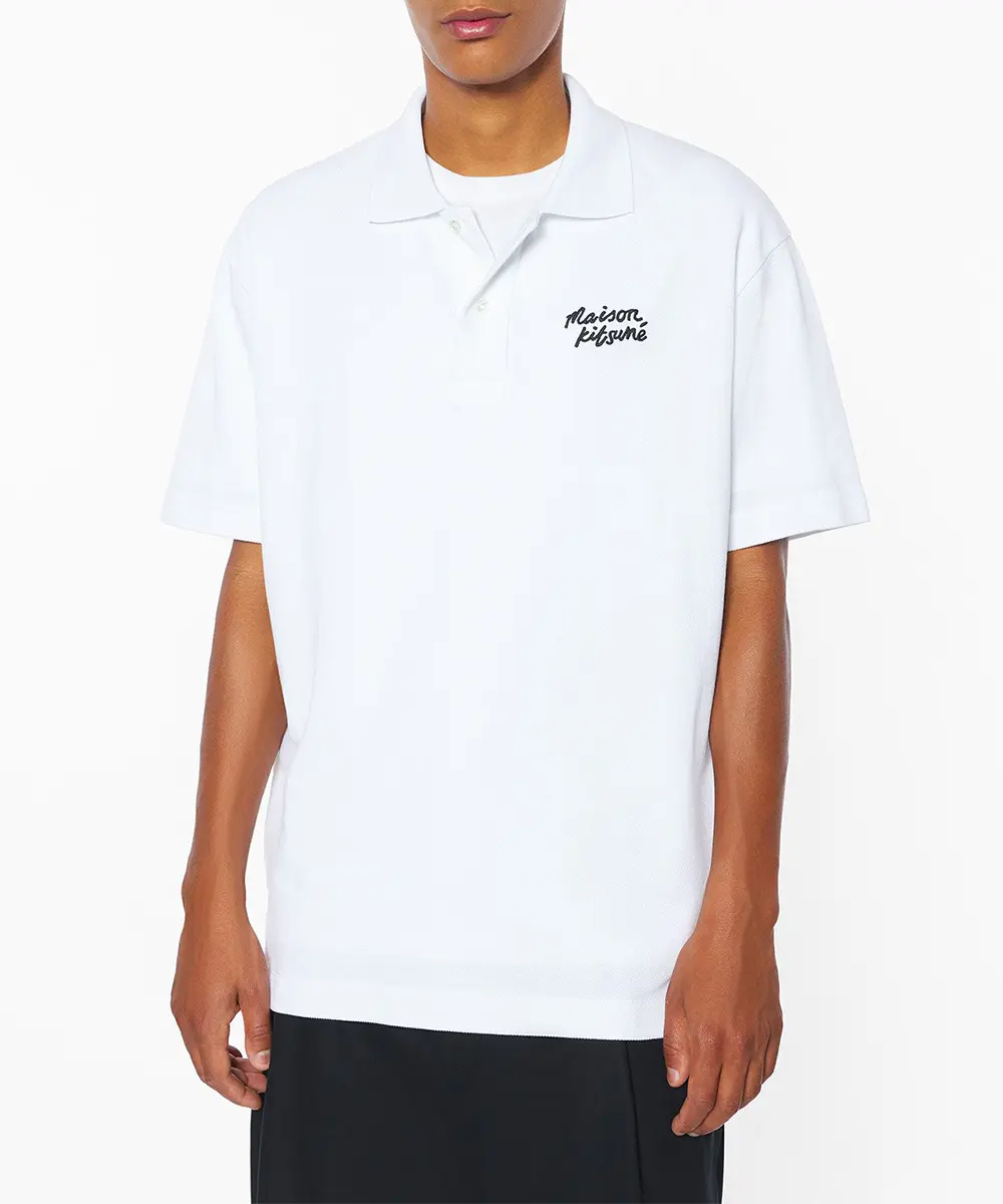 MAISON KITSUNÉ 亮白色手繪LOGO舒適POLO衫_男/中性/ M