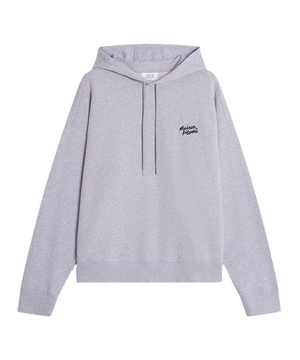 MAISON KITSUNÉ 雲霧灰手繪LOGO印花寬鬆連帽衛衣_男/中性/ M