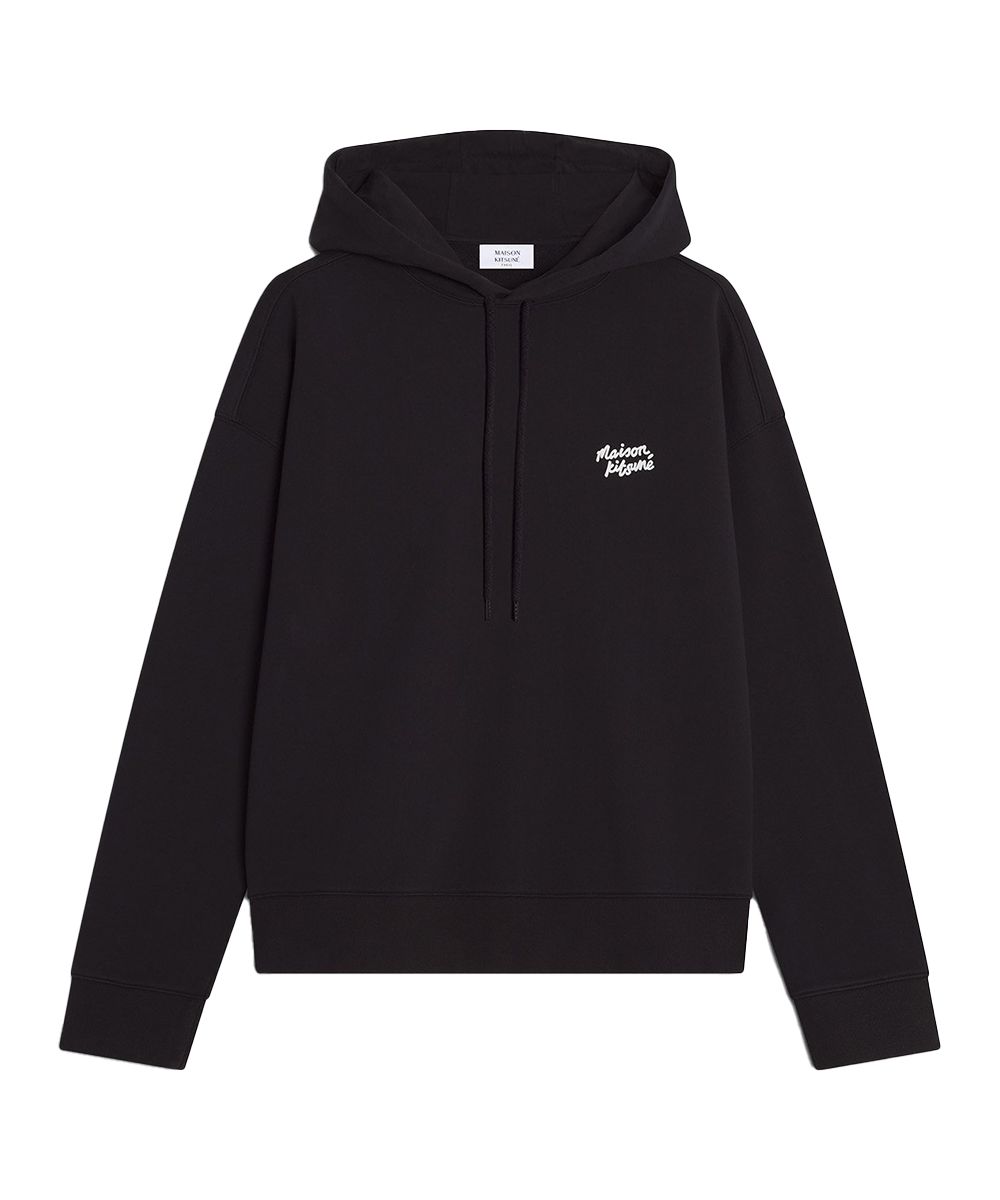 MAISON KITSUNÉ 午夜黑手繪LOGO印花寬鬆連帽衛衣_男/中性/ M