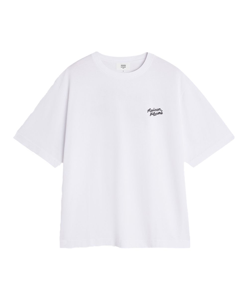 MAISON KITSUNÉ 亮白色手繪LOGO印花寬鬆短TEE_男/中性/ M