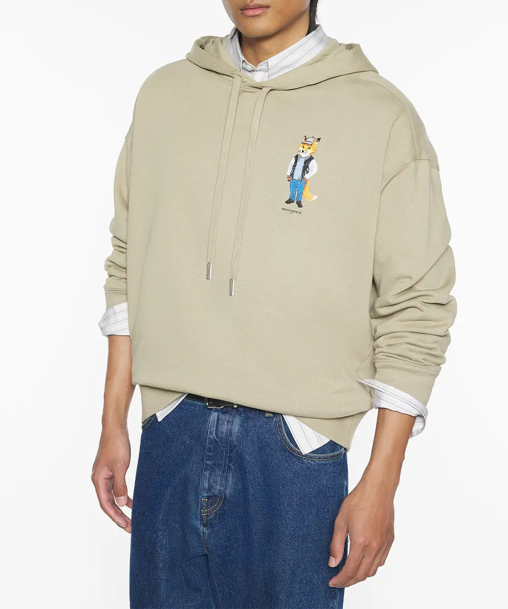 MAISON KITSUNÉ 建築米灰穿搭狐狸LOGO寬鬆連帽衛衣_男/中性/ M