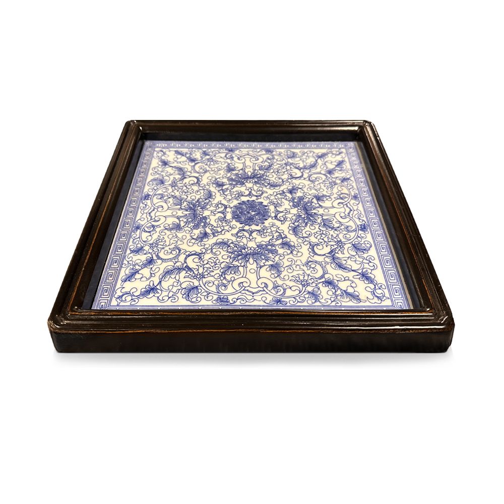 【C'est Chic】玥笙薈景德鎮青花瓷方茶盤-幅27.5cm-風化黑