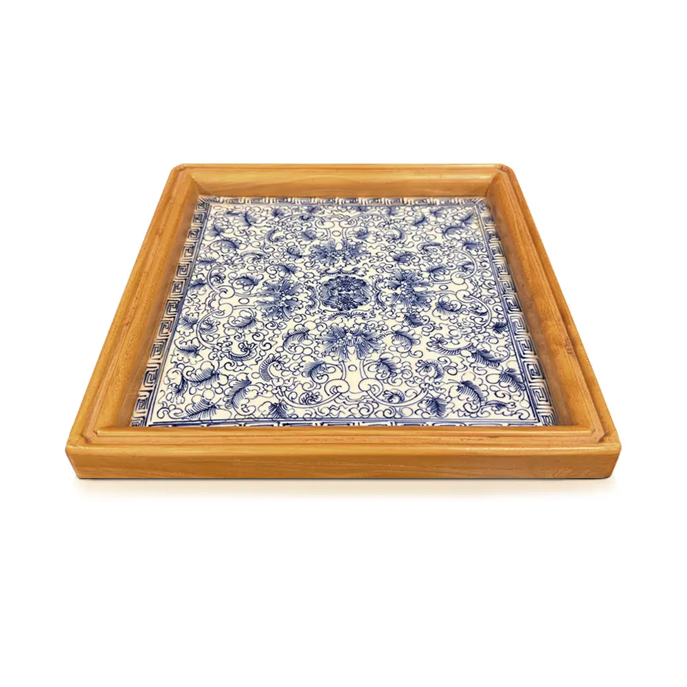【C'est Chic】柏詩南景德鎮青花瓷方茶盤-幅30.5cm-原木色