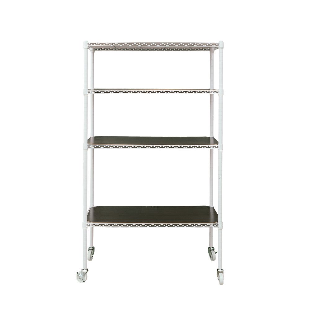 【dayneeds】輕型 90x45x150公分 四層波浪架(含四片木質墊板+工業輪)/ 白色