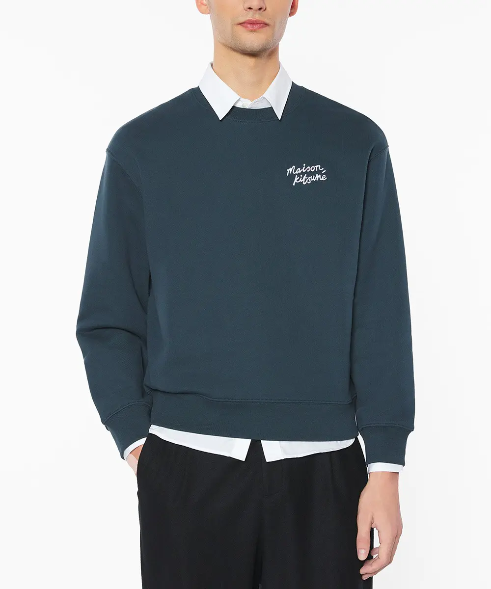 MAISON KITSUNÉ 經典海軍藍手繪LOGO舒適衛衣_男/中性/ M