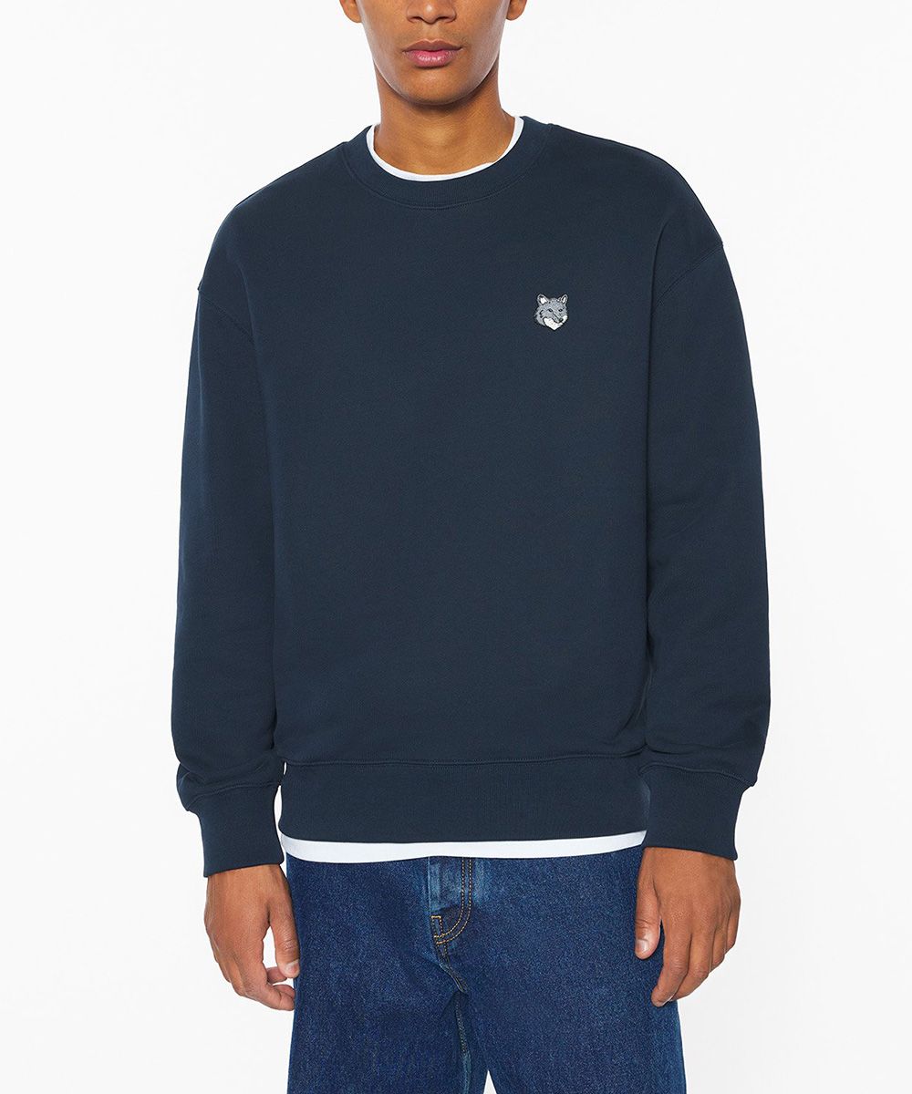 MAISON KITSUNÉ 經典海軍藍灰狐狸頭LOGO舒適衛衣_男/中性/ L