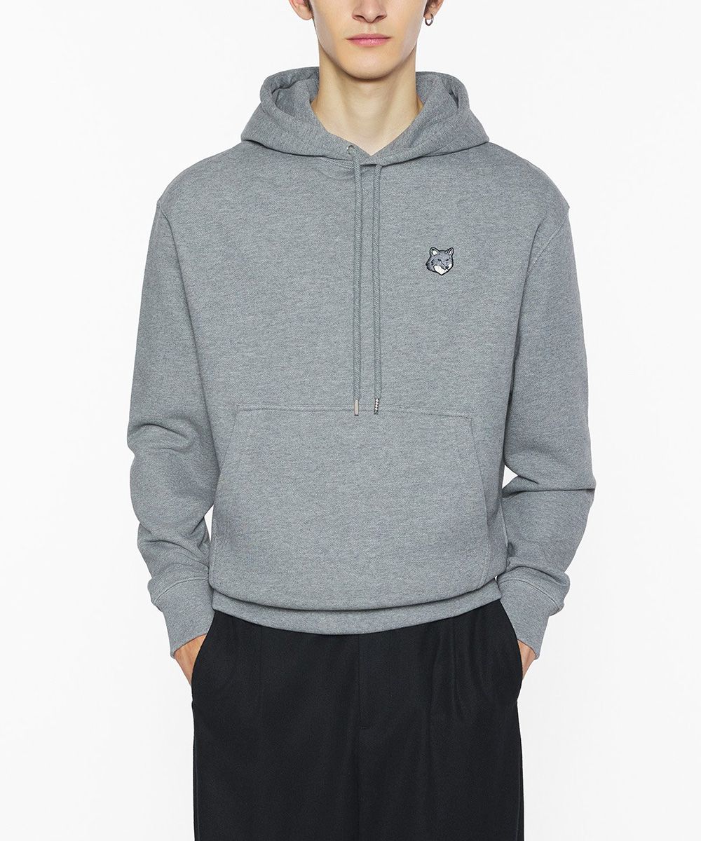 MAISON KITSUNÉ 中性灰灰狐狸頭LOGO舒適連帽衛衣_男/中性/ L