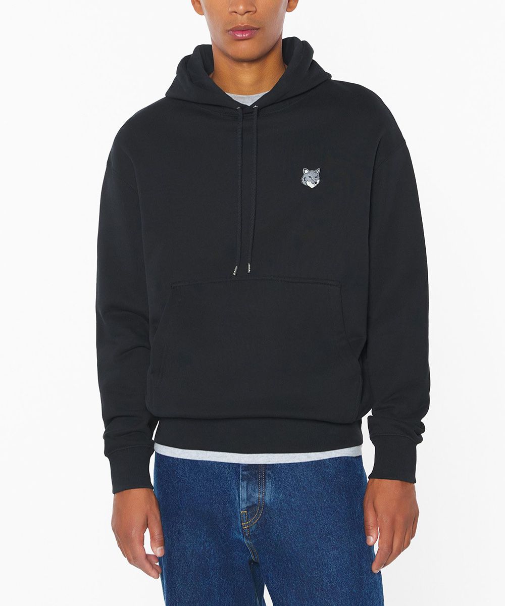 MAISON KITSUNÉ 午夜黑灰狐狸頭LOGO舒適連帽衛衣_男/中性/ M