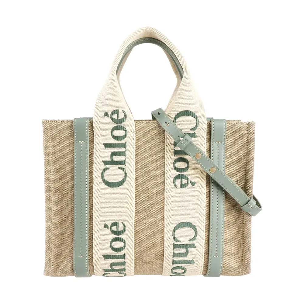 立折$3000💥【CHLOE'】Woody 帆布拼牛皮手提/斜背二用托特包(小)(藍綠色)/ 平行輸入