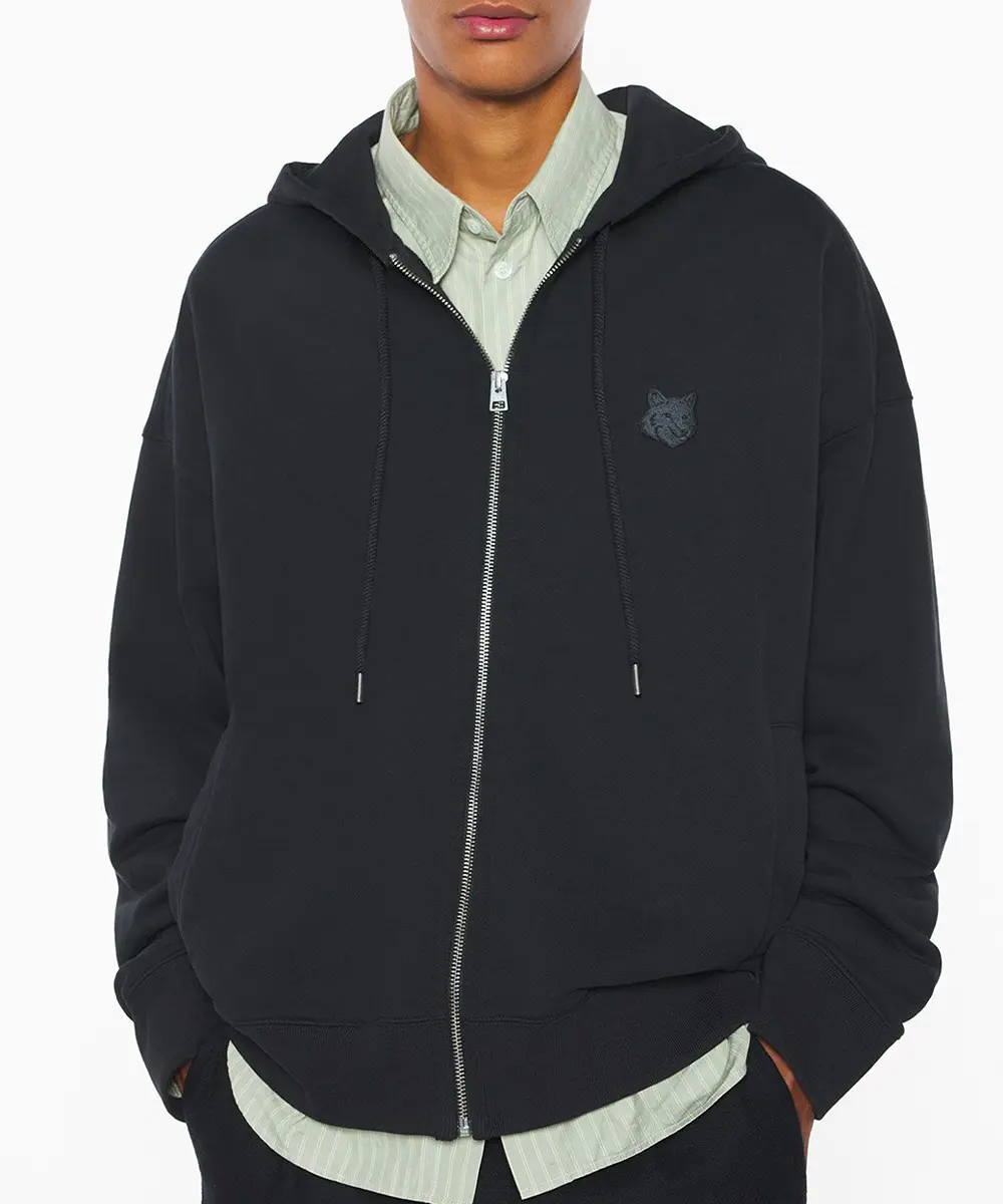 MAISON KITSUNÉ 午夜黑變化狐狸頭LOGO寬鬆連帽外套_男/中性/ M