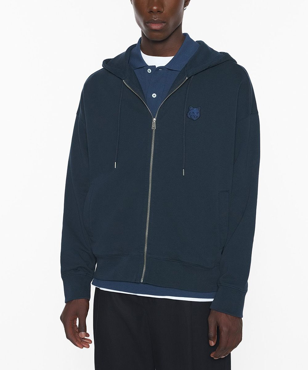 MAISON KITSUNÉ 經典海軍藍變化狐狸頭LOGO寬鬆連帽外套_男/中性/ M