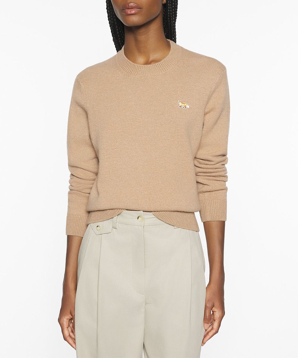 MAISON KITSUNÉ 燕麥米色小狐狸LOGO經典毛衣/女裝/ XL