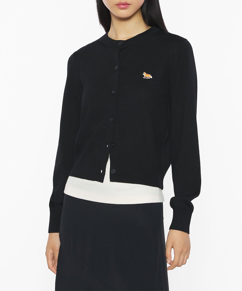 MAISON KITSUNÉ 午夜黑小狐狸LOGO經典開襟針織衫/女裝/ L