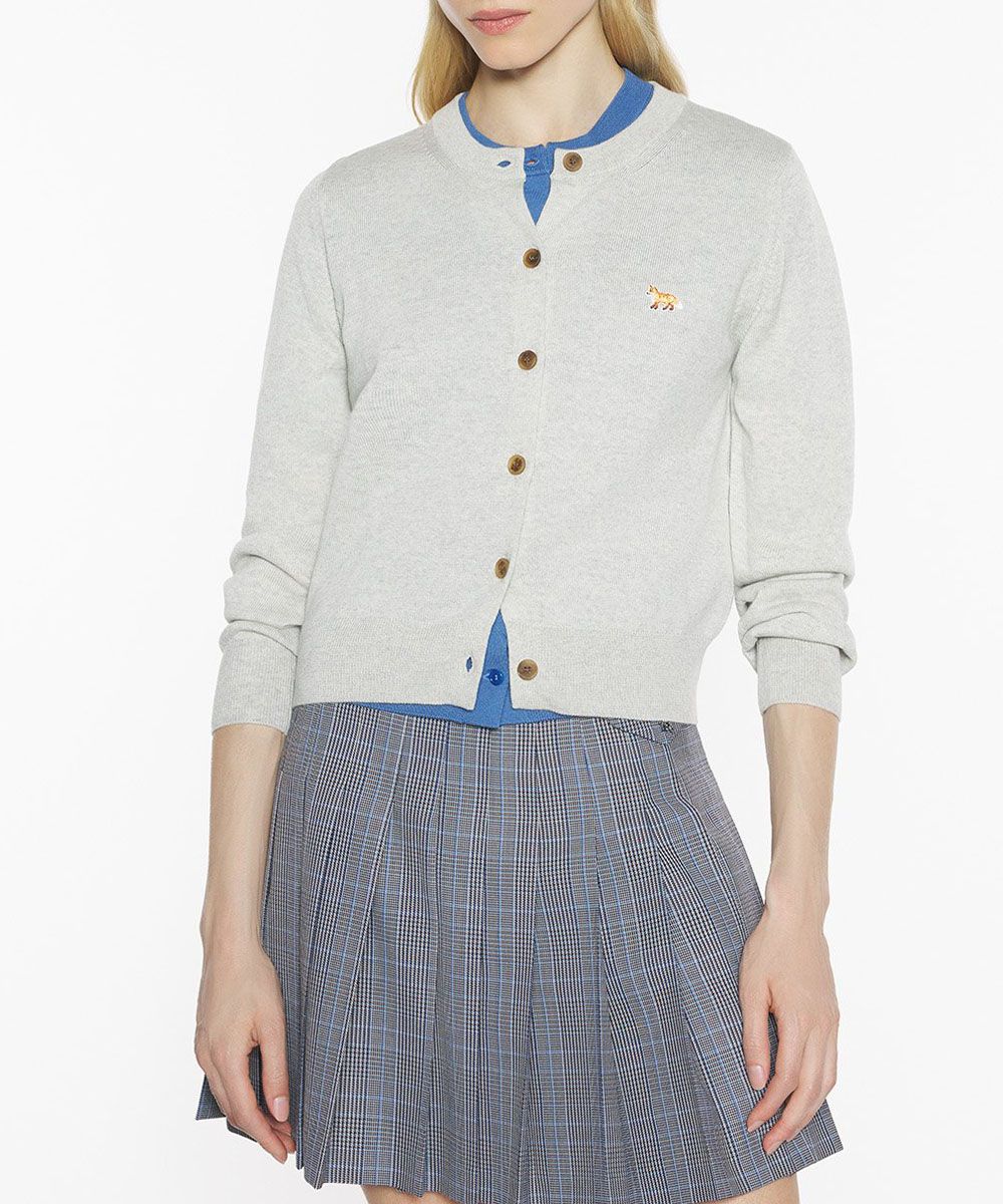 MAISON KITSUNÉ 雲霧灰小狐狸LOGO經典開襟針織衫/女裝/ XL