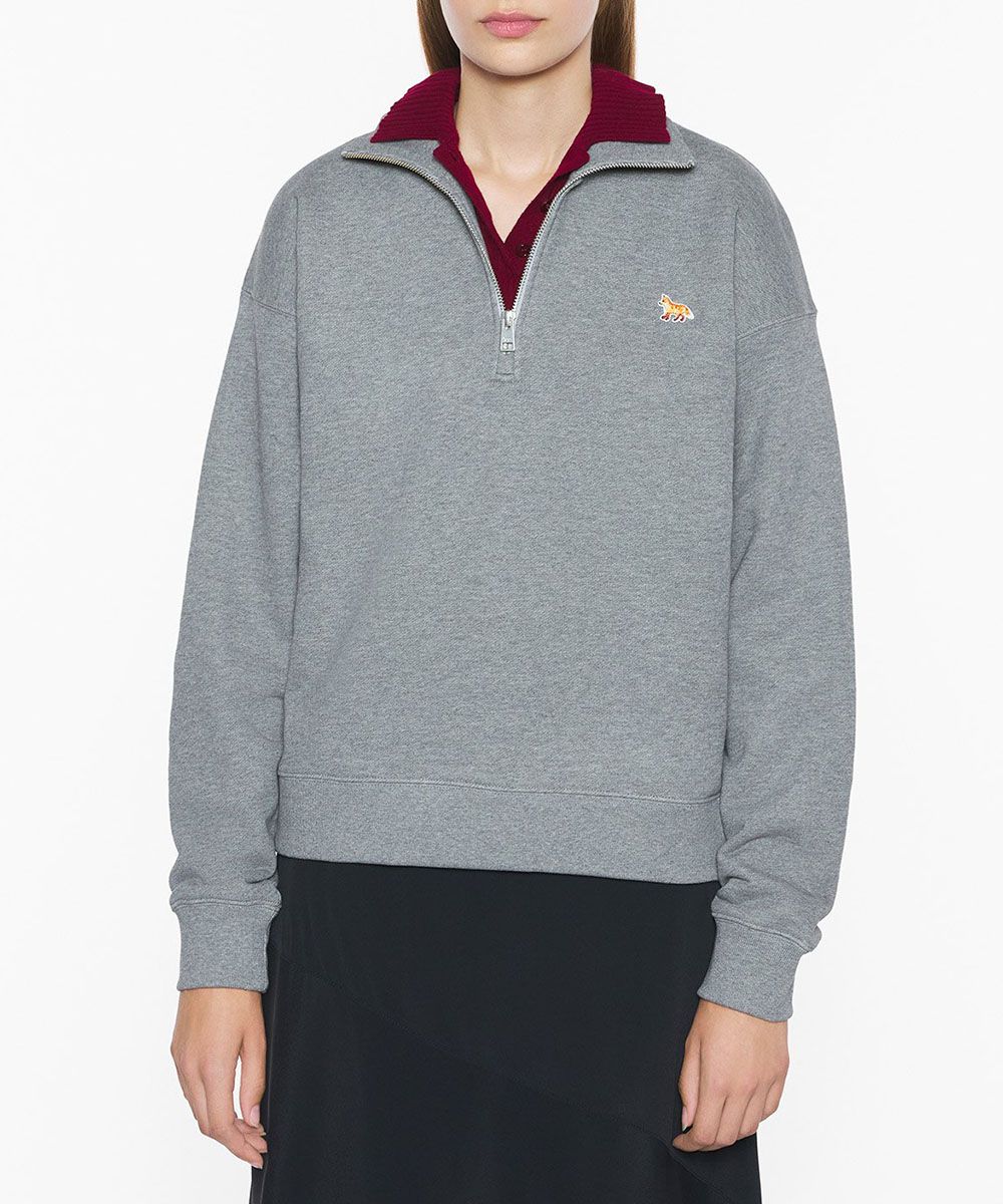 MAISON KITSUNÉ 中性灰小狐狸LOGO半開襟衛衣/女裝/ L