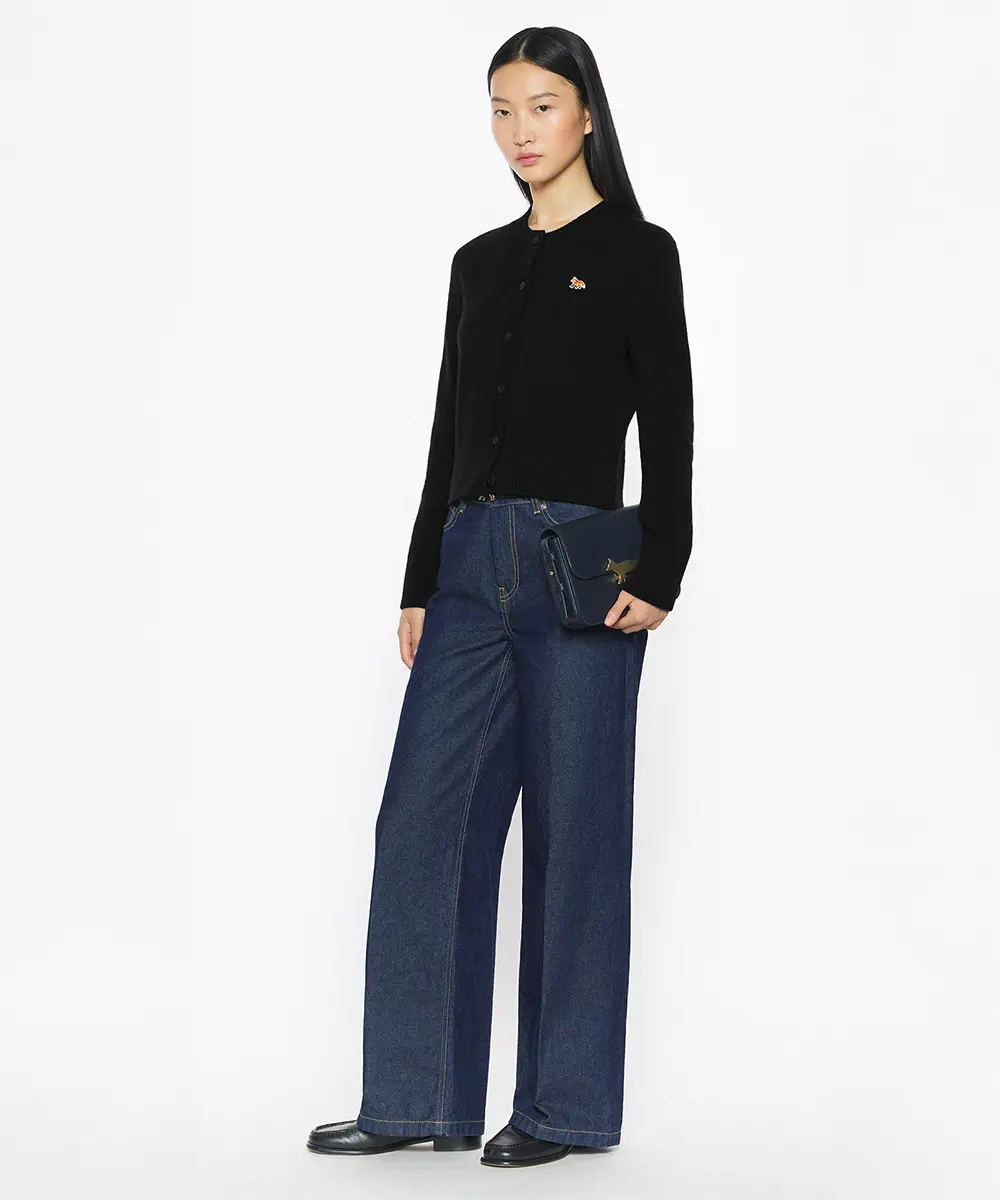 MAISON KITSUNÉ 午夜黑小狐狸LOGO合身開襟針織衫/女裝/ S
