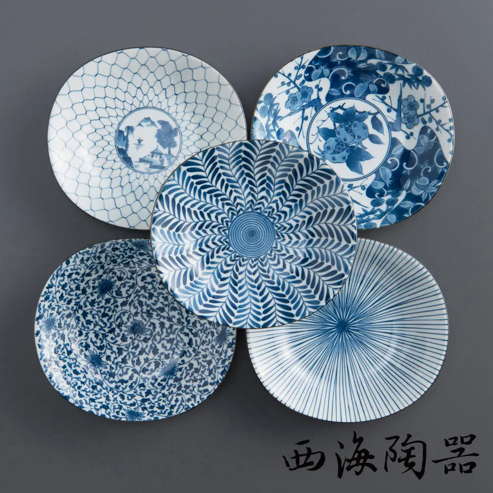 [西海陶器] 波佐見燒 職人手繪系列淺菜盤(5件式) - 禮盒組