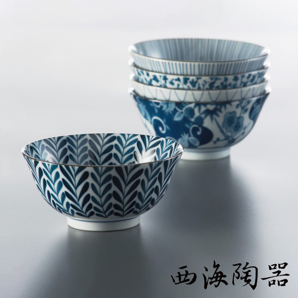 [西海陶器] 波佐見燒 職人手繪系列粥碗(5件式) - 禮盒組