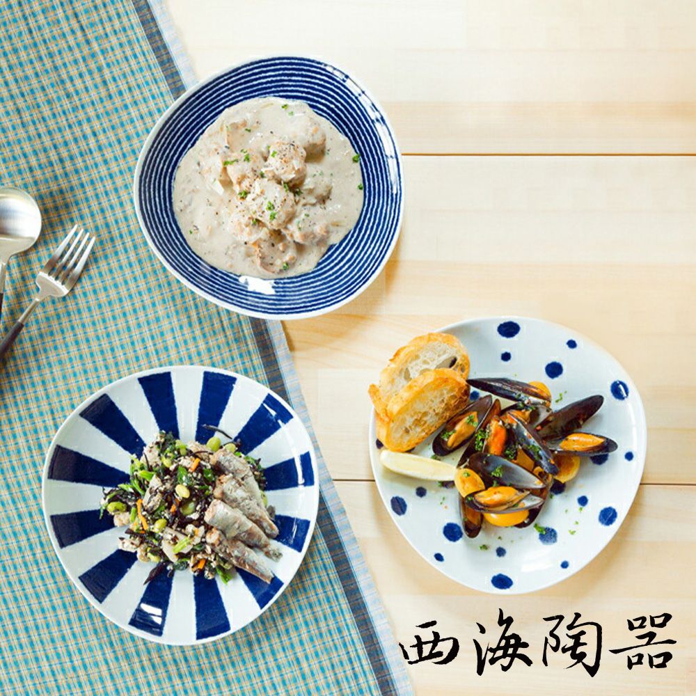 [西海陶器] 波佐見燒 藍玉紋主食盤(3件式) - 禮盒組