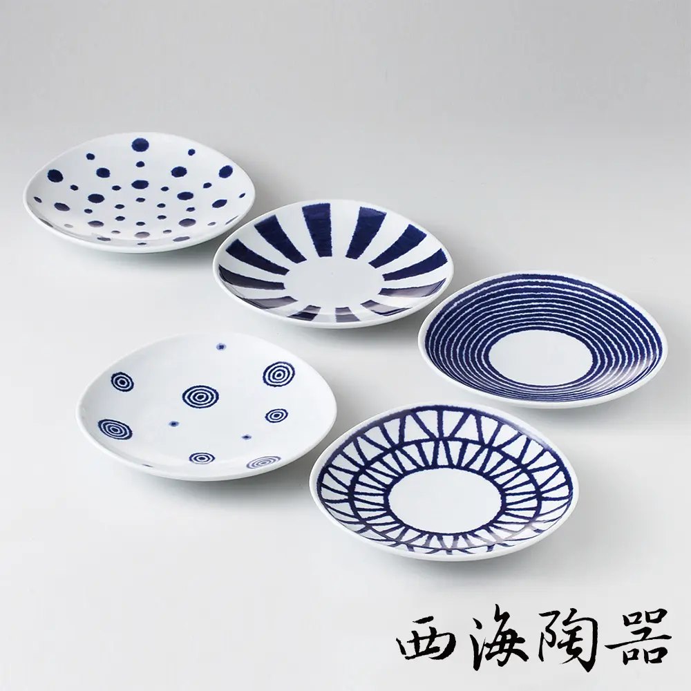 [西海陶器] 波佐見燒 藍玉紋沙拉盤(5件式) - 禮盒組
