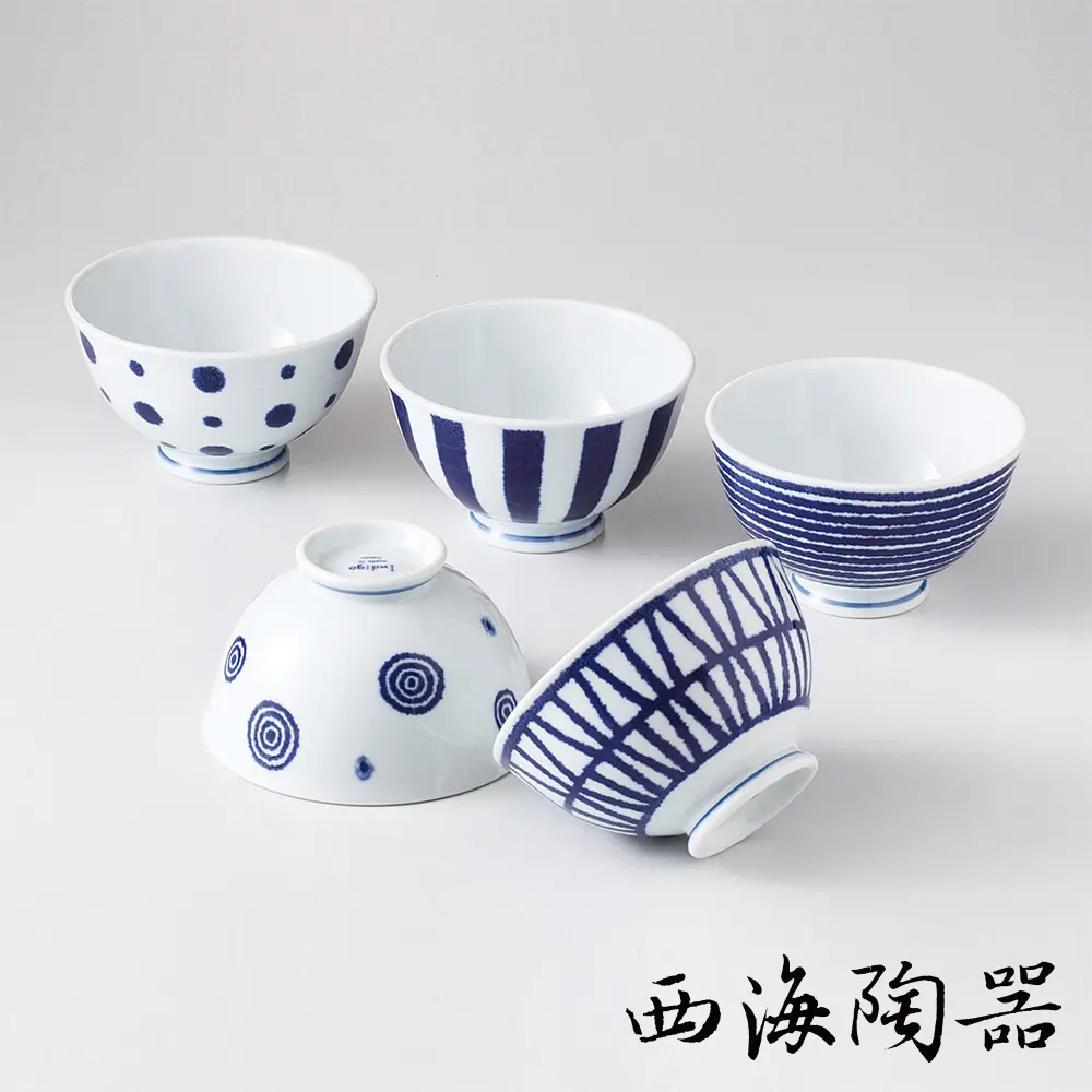 [西海陶器] 波佐見燒 藍玉紋輕量飯碗(5件式) - 禮盒組