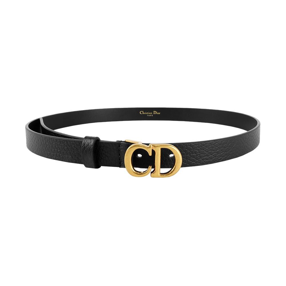 【Dior】Saddle CD 金色標誌小牛皮 80cm/寬2cm皮帶(黑色)/ 平行輸入