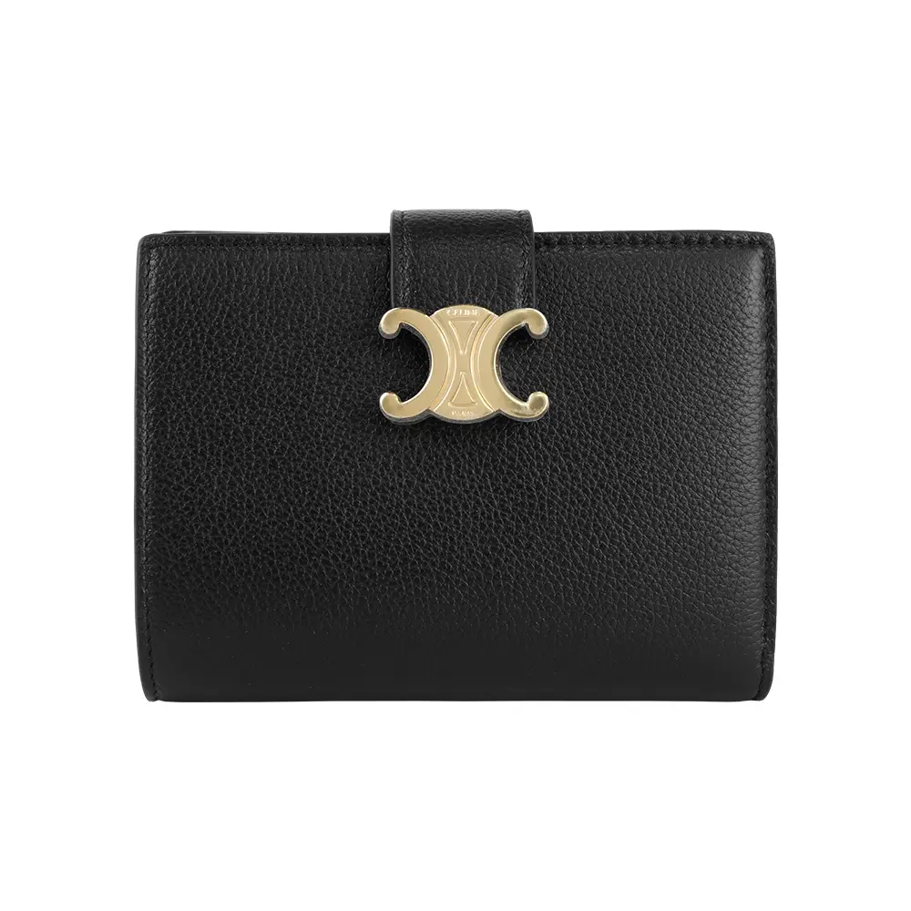 【CELINE】Nino 凱旋金釦牛皮二折中夾(黑色)/ 平行輸入