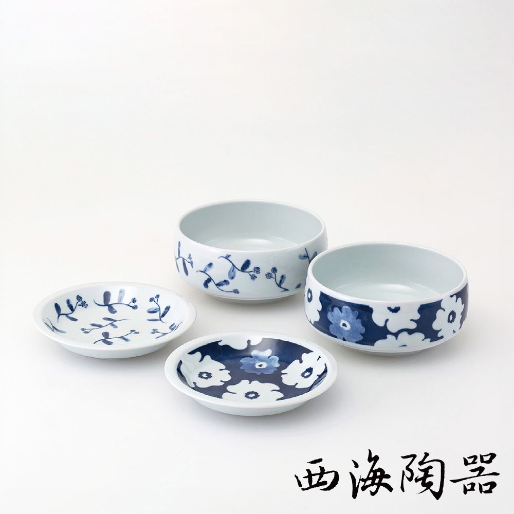 [西海陶器] 波佐見燒 藍花紋深碟盤組(4件式) - 禮盒組
