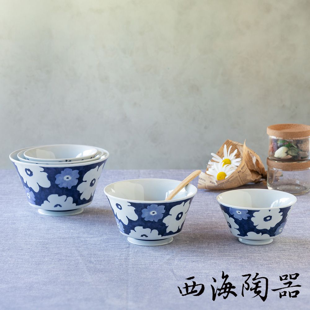 [西海陶器] 波佐見燒 藍花紋多容量丼飯碗(3件式) - 禮盒組