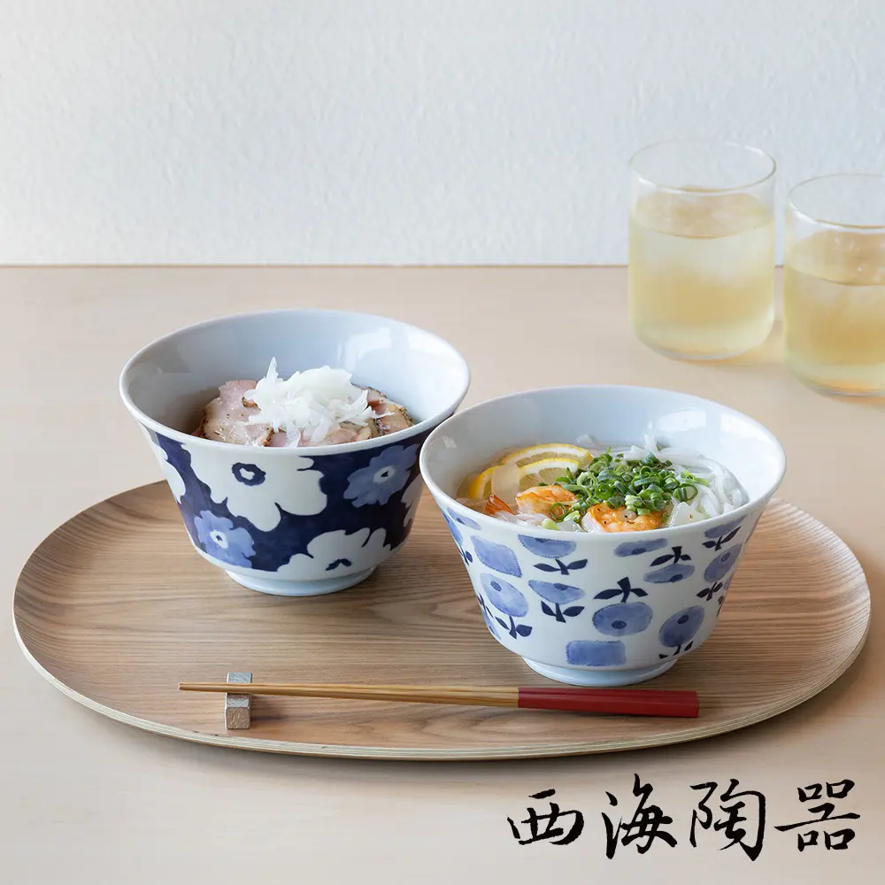 [西海陶器] 波佐見燒 藍花紋丼飯碗(2件式) - 禮盒組