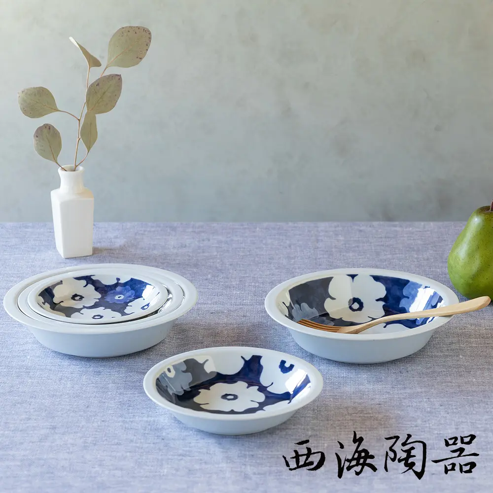 [西海陶器] 波佐見燒 藍花紋多容量碟盤(3件式) - 禮盒組