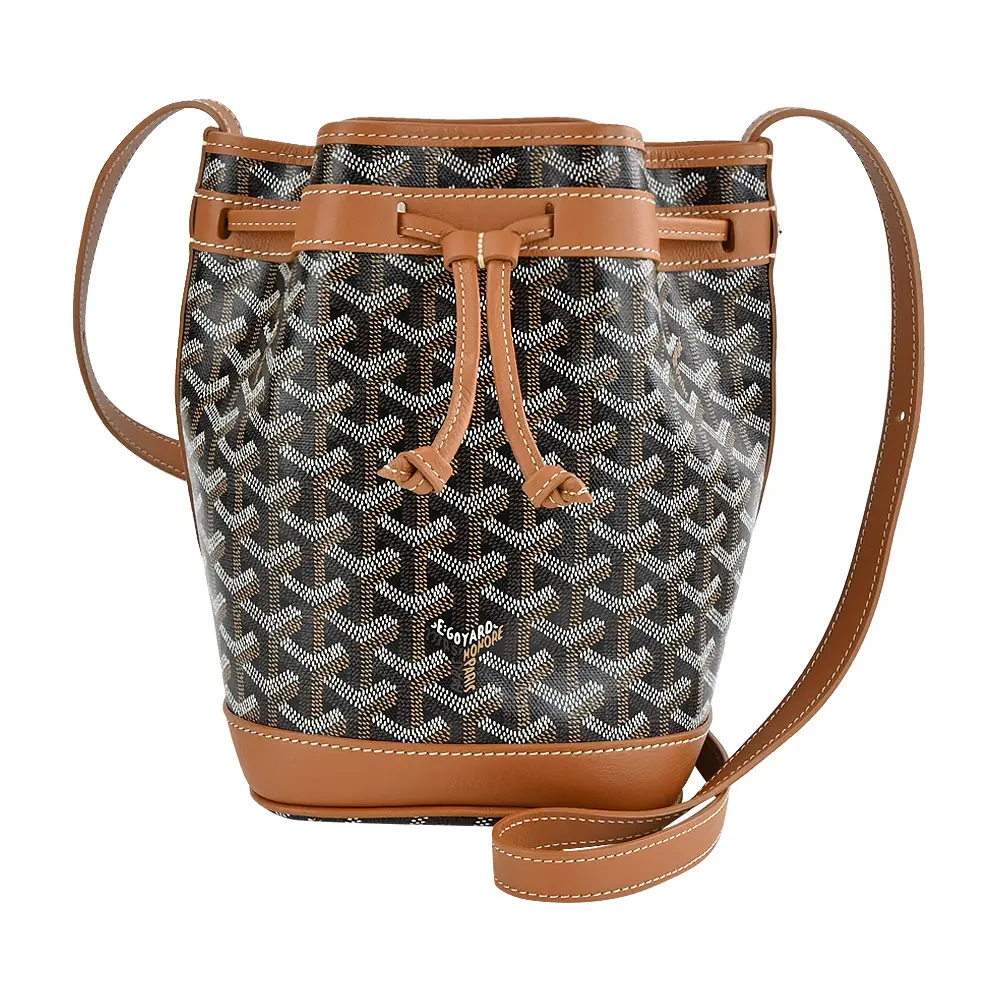 GOYARD PEFLOT 經典塗料帆布束繩水桶包/ 平行輸入/ 小/黑棕