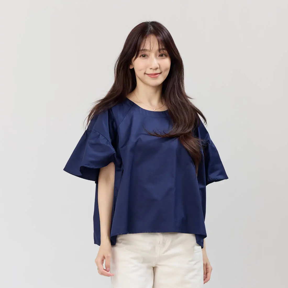 好我 so that's me Ashley圓領細褶連袖上衣/丈青/ FREE SIZE