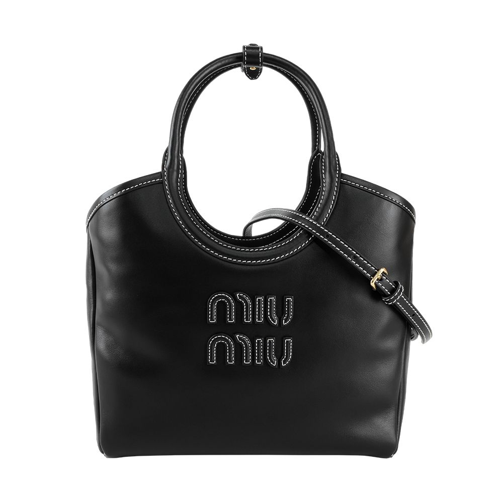 【MIU MIU】Ivy 縫線標誌小牛皮手提/斜背二用包(黑色)/ 平行輸入