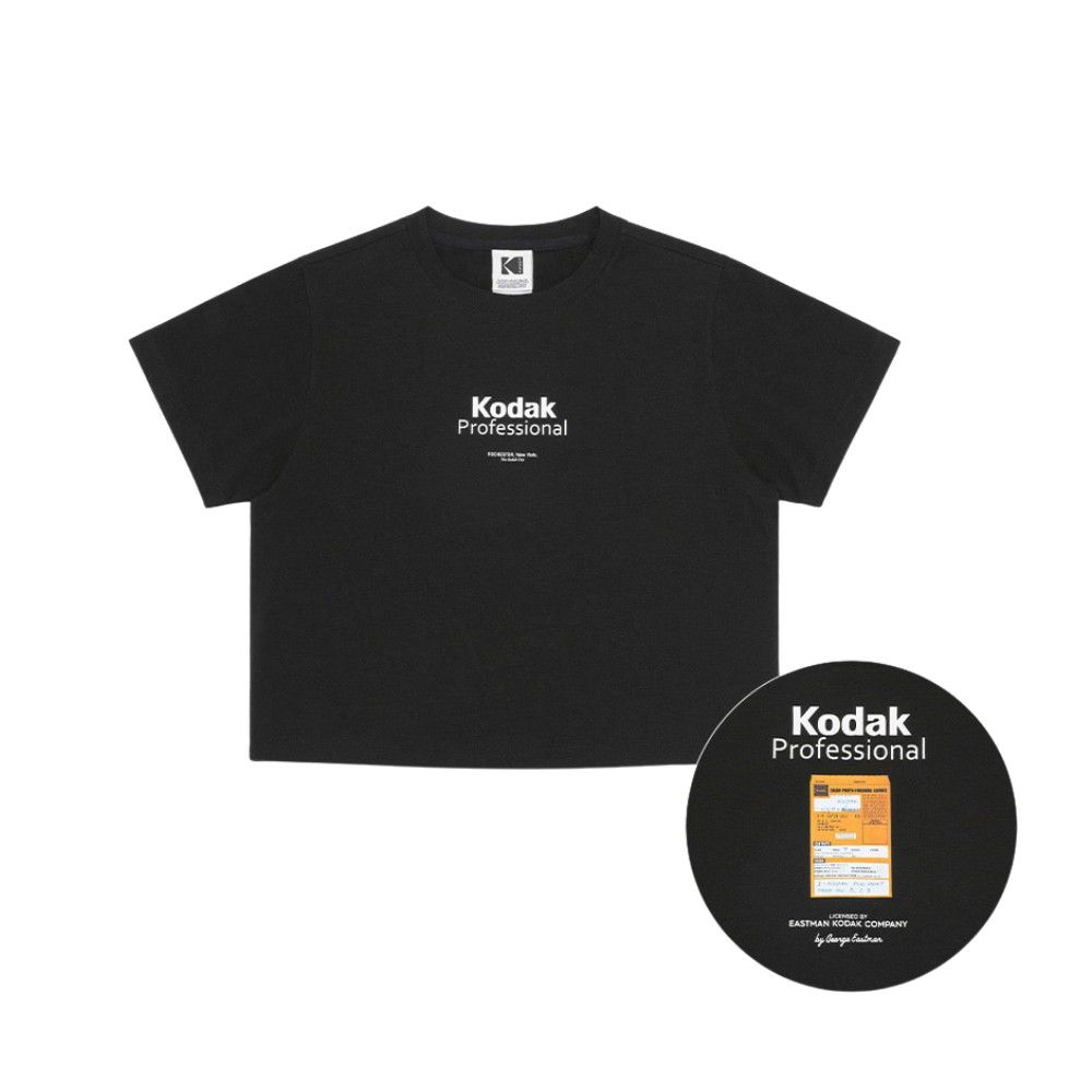 韓國 KODAK 女款復古影像寬版短袖T恤/ 黑色BLACK/ 預購 M