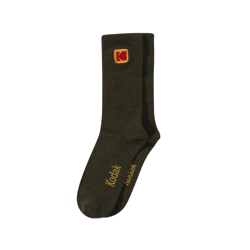 韓國 KODAK 經典標誌刺繡中筒襪/ 卡其色KHAKI/ 預購 L-XL