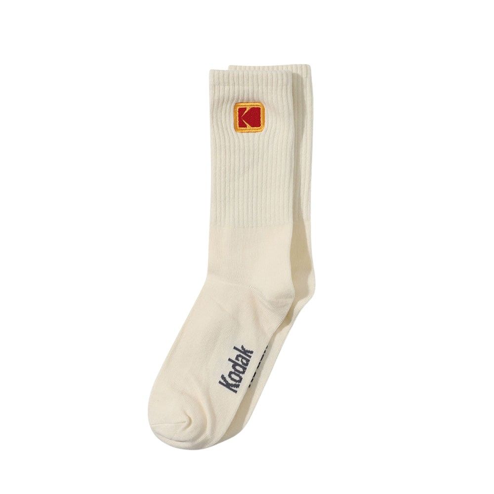 韓國 KODAK 經典標誌刺繡中筒襪/ 象牙白IVORY/ 預購 L-XL