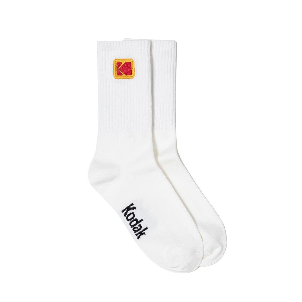 韓國 KODAK 經典標誌刺繡中筒襪/ 白色WHITE/ 預購 S-M