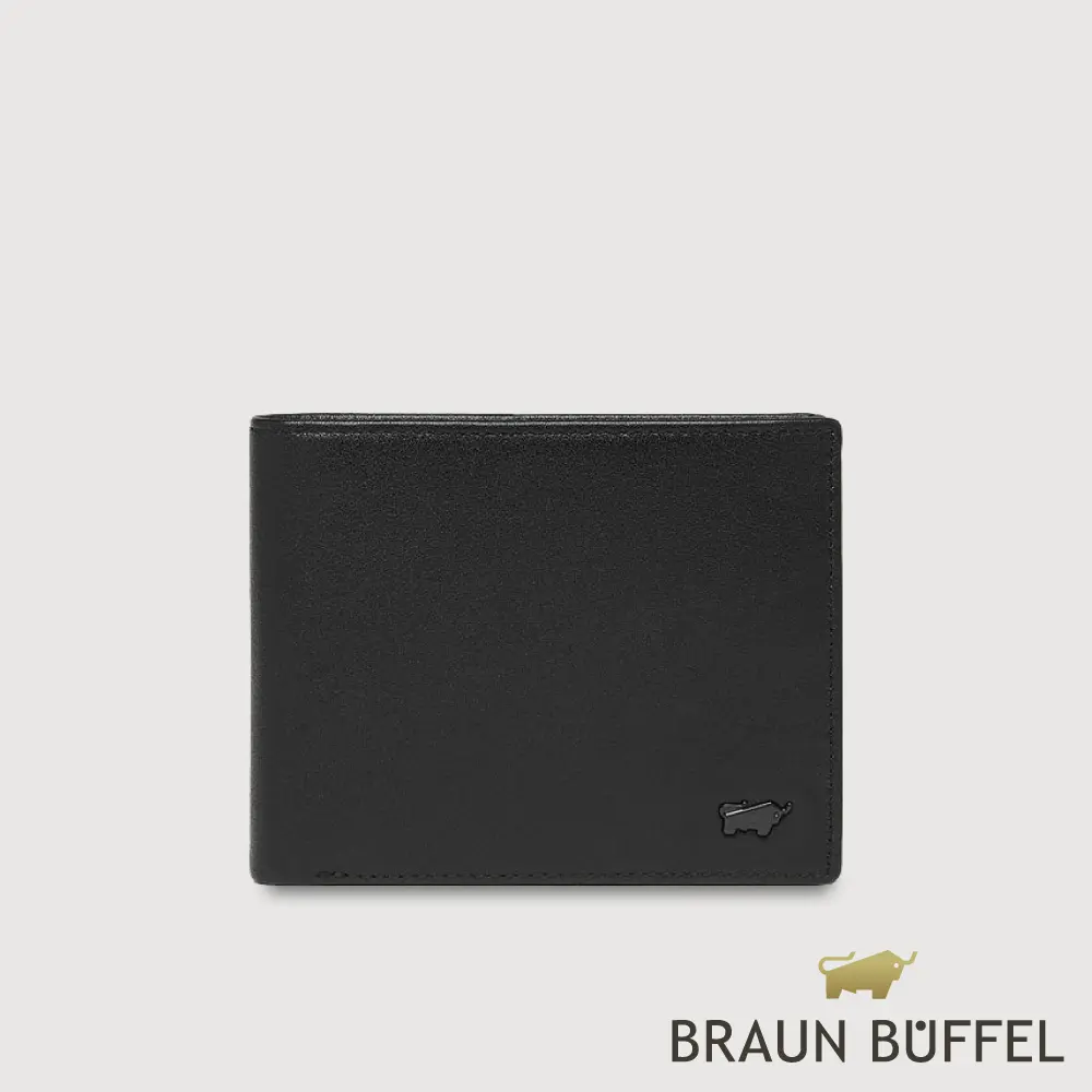 【BRAUN BUFFEL 德國小金牛】台灣總代理 瓦拉頓-A 4卡零錢袋皮夾-黑色/BF568-315-BK