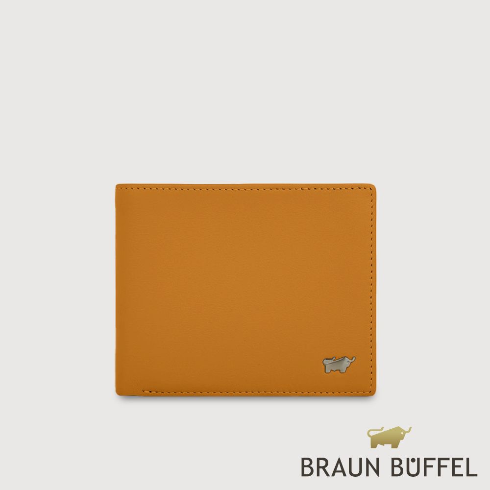 【BRAUN BUFFEL 德國小金牛】台灣總代理 瓦拉頓-A 4卡零錢袋皮夾-古金黃/BF568-315-IG