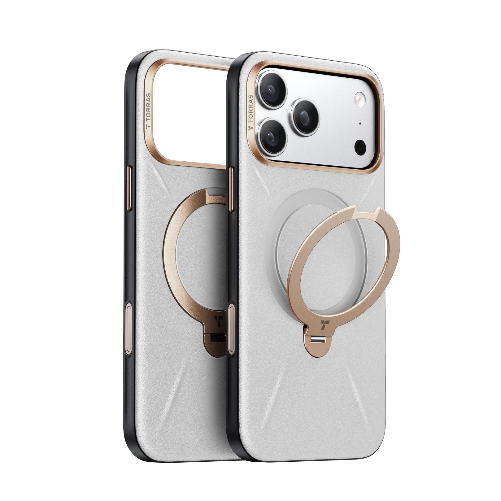 TORRAS Ostand Spin VegSkin磁吸四象限旋轉支架防摔純素皮革手機殼/ 俐落灰/ iPhone 17 Pro